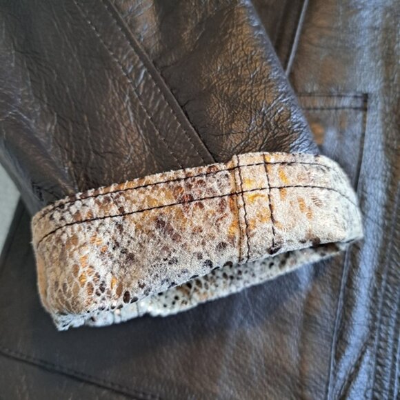 Chico's womens size 2 or Large reversible leather jacket, brown & animal print - Picture 2 of 15